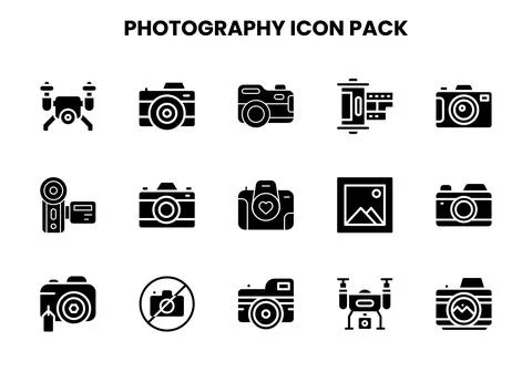 Photography Glyph Vector Icons Pack Stock Illustration