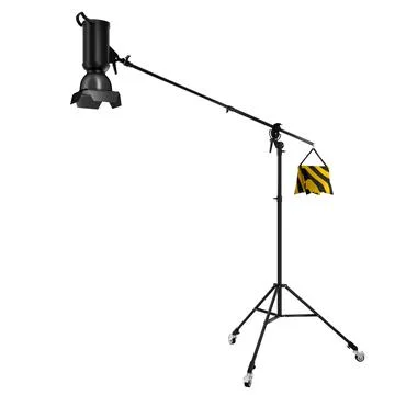 Photography high speed studio flash on boom with stand isolated on white. Stock Illustration