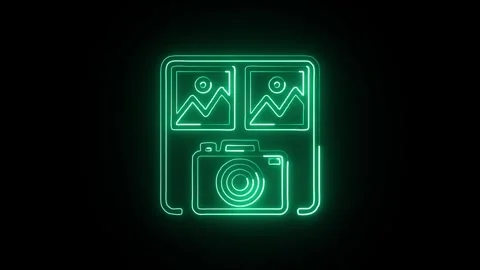 Photography Isolated on Black Background Neon Camera Visual Animation Stock Footage 328106908