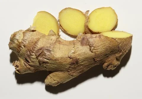 Photography of isolated ginger root and slices for food illustations Stock Photos