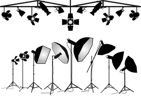 Photography lighting equipment, vector set Stock Illustration