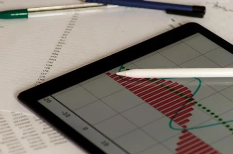Photography of an office table with different objects. Stock Photos