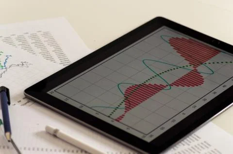 Photography of an office table with different objects. Stock Photos