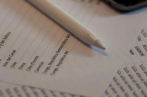 Photography of an office table with different objects. Stock Photos