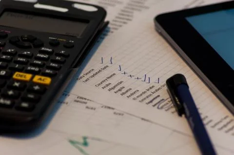 Photography of an office table with different objects. Stock Photos
