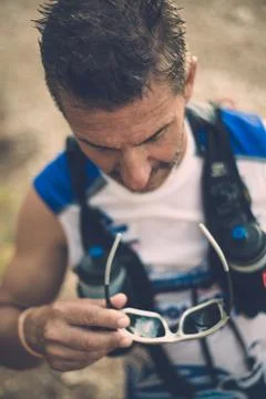 Photography session of trail runner Stock Photos