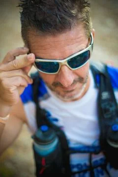 Photography session of trail runner Stock Photos