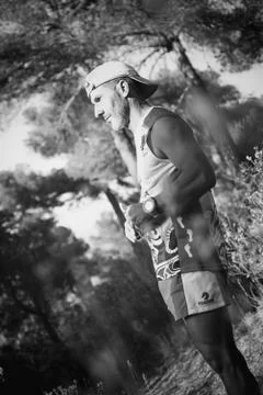 Photography session of trail runner Stock Photos