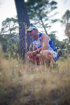 Photography session of trail runner Stock Photos