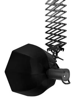 Photography studio flash on ceiling pantograph with octobox isolated on white Stock Illustration