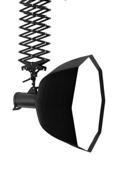 Photography studio flash on ceiling pantograph with octobox isolated on white Stock Illustration