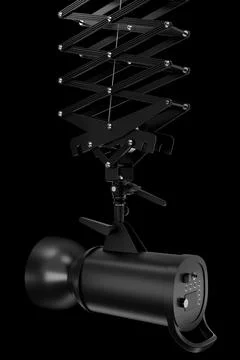 Photography studio flash on ceiling pantograph isolated on black background. Stock Illustration