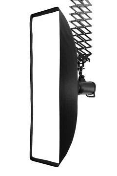Photography studio flash on ceiling pantograph with sofbox isolated on white. Stock Illustration