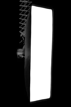 Photography studio flash on ceiling pantograph with sofbox isolated on black. Stock Illustration