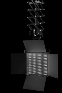 Photography studio led flash light on ceiling pantograph isolated on black. Stock Illustration
