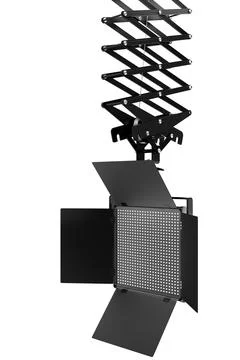 Photography studio led flash light on ceiling pantograph isolated on white. Stock Illustration