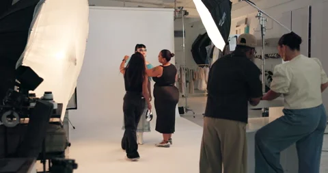 Photography, styling and timelapse with model bts for clothes catalog or fashion Stock Footage 329451280