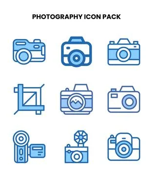Photography Two Colour Vector Icons Pack Stock Illustration