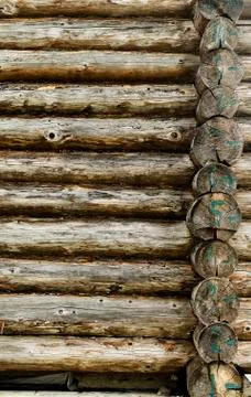 Photophone from a log wall. Vertical format. Foto stock