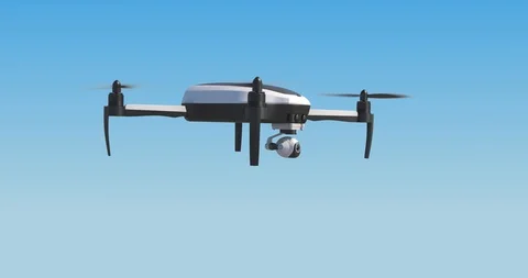 Photorealistic 3d animated drone's arrival - alpha matte - side view Stock Footage 106905920