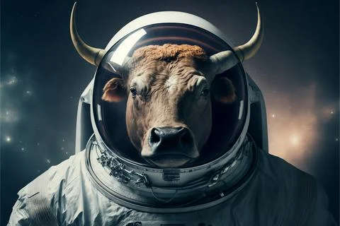 Photorealistic Portrait bull in a spacesuit in the galaxy Stock Illustration