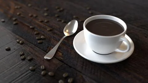 Photorealistic render of 'Coffee on the table' Stock Photos