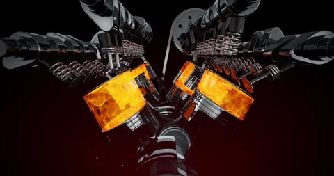 Photorealistic V8 Car Engine Animation with Moving Pistons Stock Footage 313931378