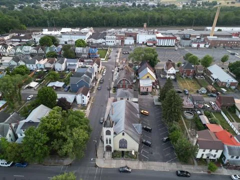 Photos from a drone flight through historic Huntingdon, Pennsylvania. Stock Photos
