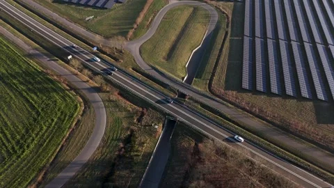 Photovoltaic Installations Line Roadside While Technicians Perform Safety Stock Footage 325453064