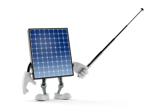 Photovoltaic panel character aiming with pointer stick Stock Illustration