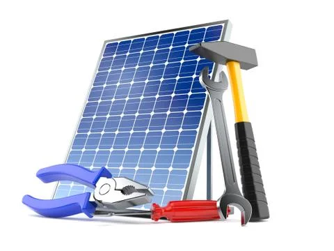 Photovoltaic panel with work tools Illustrazione stock