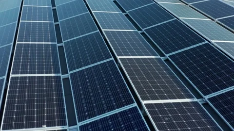 Photovoltaic Solar Panel Array, Drone Aerial Close Up View, Alternative Stock Footage 131631865