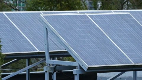 Photovoltaic Solar Panel Array Mounted on Roof Stock Footage 230506679