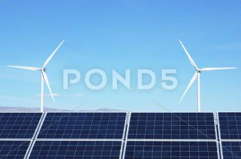 Photovoltaic Solar Panels And Wind Turbines, San Gorgonio Pass Wind Farm, Palm