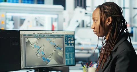 Photovoltaics factory programmer coding app monitoring system performance Stock-Fotos