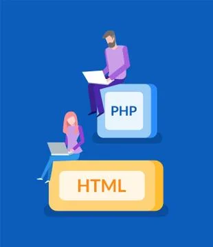 PHP and HTML, Programmer Work, IT Technologies Stock-Illustration