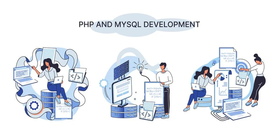 PHP and MySql development. Software website developer, programmer service 스톡 일러스트