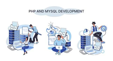PHP and MySql development. Software website developer, programmer service イラスト素材