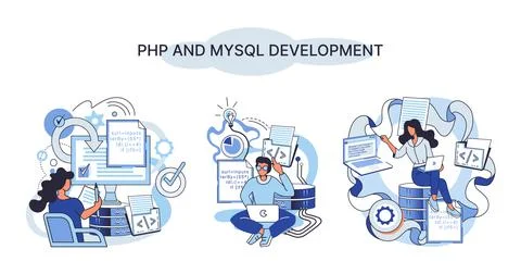 PHP and MySql development. Software website developer, programmer service Stock Illustration