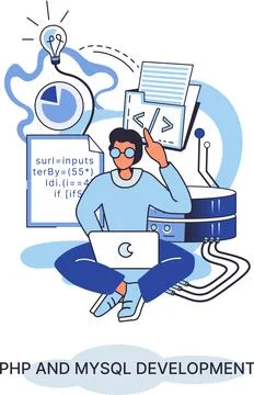 PHP and MySql development. Software website developer, programmer service Stock Illustration