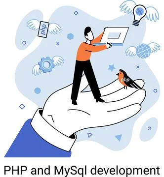 PHP and MySql development. Software website developer, programmer service イラスト素材