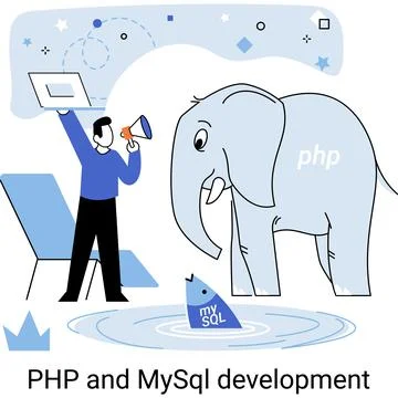 PHP and MySql development. Software website developer, programmer service イラスト素材
