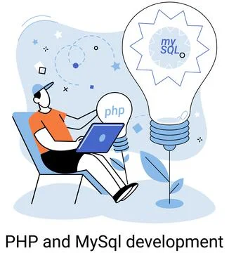 PHP and MySql development. Software website developer, programmer service イラスト素材