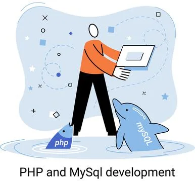 PHP and MySql development. Software website developer, programmer service Stock Illustration