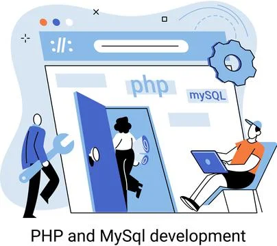 PHP and MySql development. Software website developer, programmer service Stock Illustration
