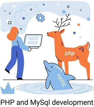 PHP and MySql development. Software website developer, programmer service Stock Illustration