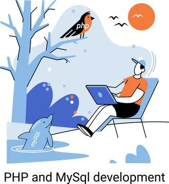 PHP and MySql development. Software website developer, programmer service イラスト素材