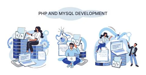 PHP and MySql development. Software website developer, programmer service 스톡 일러스트