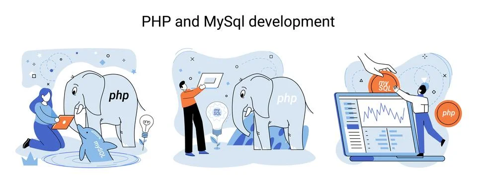 PHP and MySql development. Software website developer, programmer service 스톡 일러스트