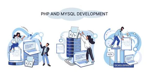 PHP and MySql development. Software website developer, programmer service Stock Illustration